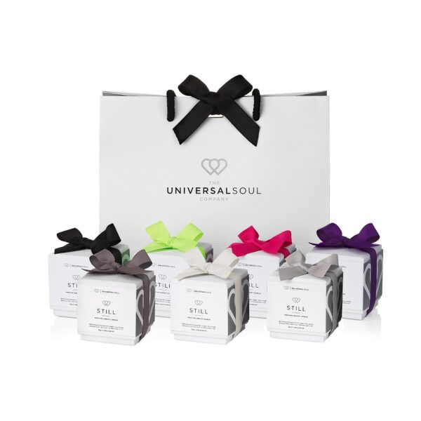 The Universal Soul Company - Gift Wrapping Service - Gift bag and candles with coloured ribbons