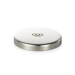 Luxury engraved silver tone 30cl candle lid for a STILL positive energy candle supplied by The Universal Soul Company